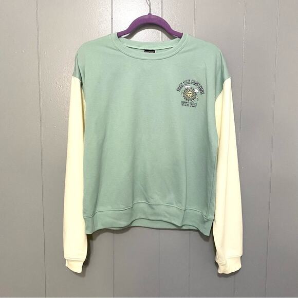 Modern Lux Sage Green Colorblock Take The Sunshine With You Graphic Sweatshirt - Picture 1 of 7